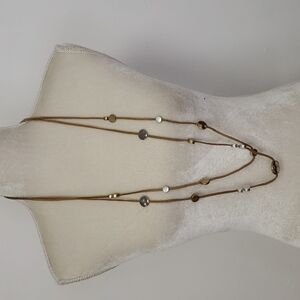 DOUBLE Necklace Leather & Hammered Medallions Gold & Silver